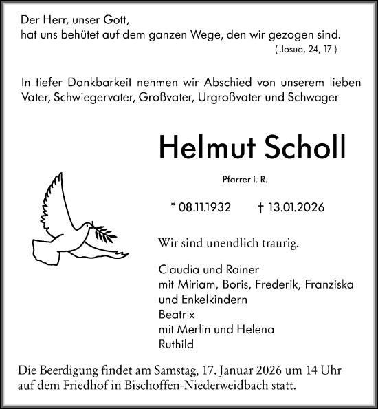 Traueranzeige von Helmut Scholl von Giessener Allgemeine, Alsfelder Allgemeine