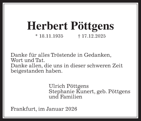 Traueranzeige von Herbert Pöttgens von Kreis-Anzeiger