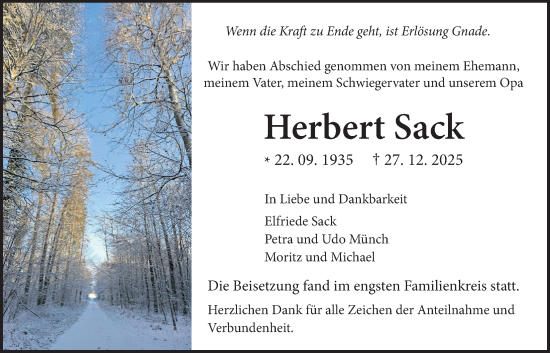 Traueranzeige von Herbert Sack von Licher Wochenblatt