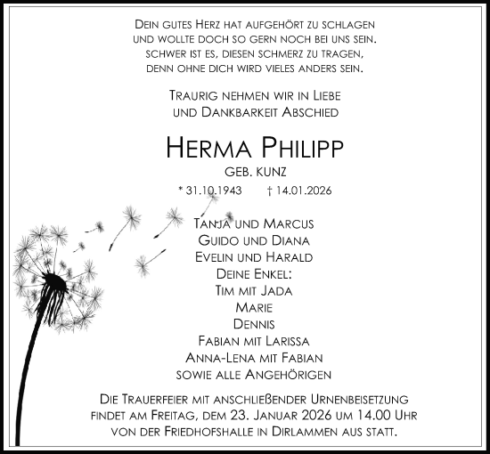 Traueranzeige von Herma Philipp von Lauterbacher Anzeiger