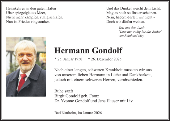 Traueranzeige von Hermann Gondolf von Wetterauer Zeitung