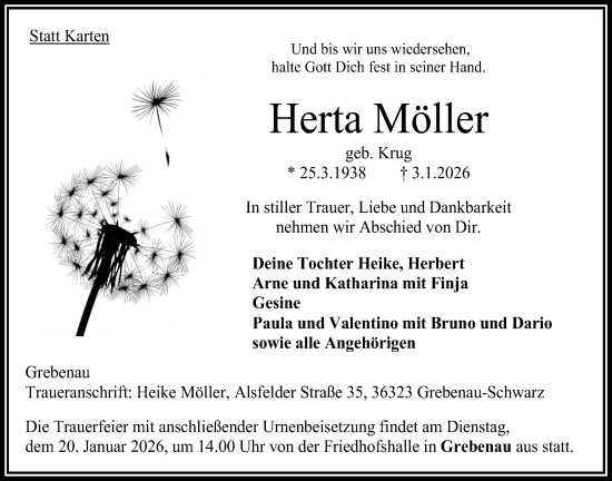 Traueranzeige von Herta Möller von Oberhessische Zeitung