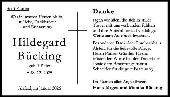 Traueranzeige von Hildegard Bücking von Oberhessische Zeitung