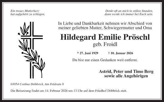 Traueranzeige von Hildegard Emilie Pröschl von Kreis-Anzeiger
