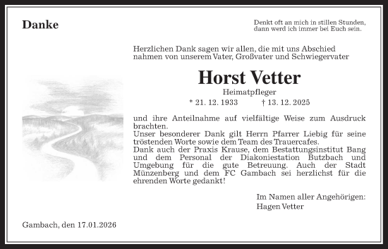 Traueranzeige von Horst Vetter von Butzbacher Zeitung