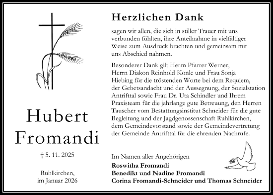 Traueranzeige von Hubert Fromandi von Oberhessische Zeitung