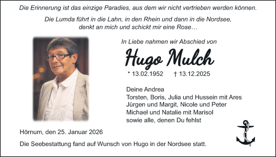 Traueranzeige von Hugo Mulch von Giessener Allgemeine, Alsfelder Allgemeine