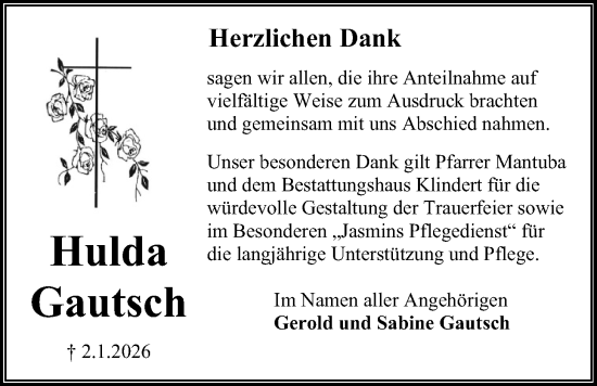 Traueranzeige von Hulda Gautsch von Kreis-Anzeiger