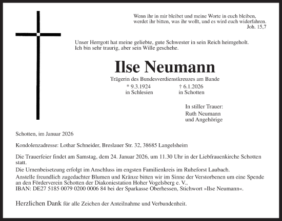 Traueranzeige von Ilse Neumann von Kreis-Anzeiger