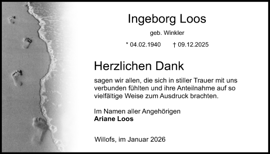 Traueranzeige von Ingeborg Loos 