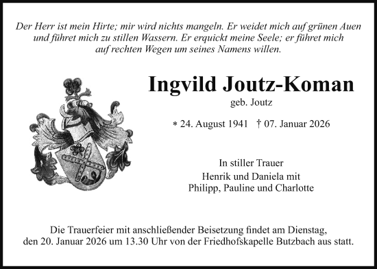 Traueranzeige von Ingvild Joutz-Koman von Butzbacher Zeitung