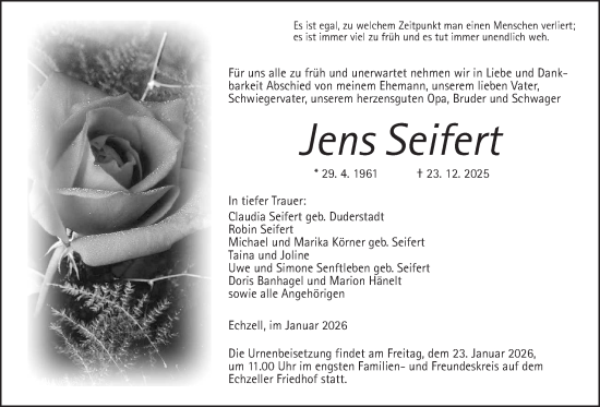 Traueranzeige von Jens Seifert von Wetterauer Zeitung