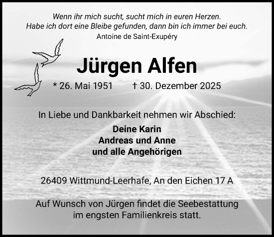 Traueranzeige von Jürgen Alfen von Licher Wochenblatt