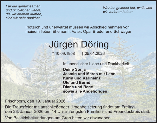 Traueranzeige von Jürgen Döring von Lauterbacher Anzeiger