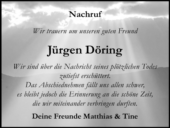 Traueranzeige von Jürgen Döring von Lauterbacher Anzeiger
