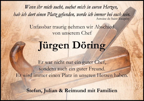 Traueranzeige von Jürgen Döring von Lauterbacher Anzeiger