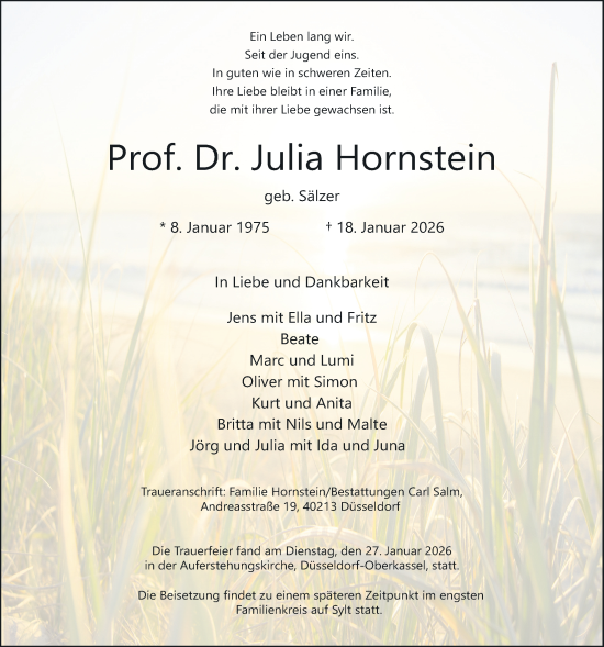 Traueranzeige von Julia Hornstein von Giessener Allgemeine, Alsfelder Allgemeine, Giessener Anzeiger