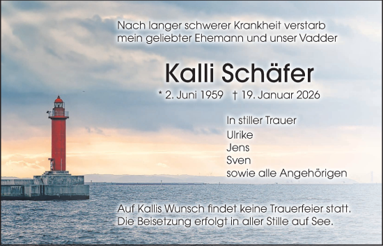 Traueranzeige von Kalli Schäfer von Bad Vilbel/Karben