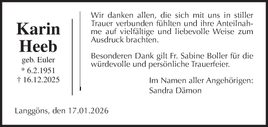 Traueranzeige von Karin Heeb von Giessener Allgemeine, Alsfelder Allgemeine