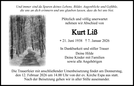 Traueranzeige von Kurt Liß von Butzbacher Zeitung