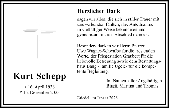 Traueranzeige von Kurt Schepp von Butzbacher Zeitung