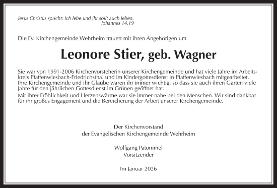Traueranzeige von Leonore Stier von Usinger Anzeiger