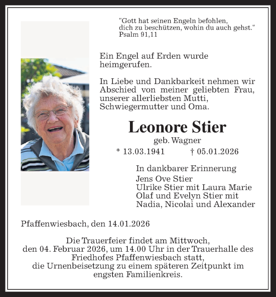Traueranzeige von Leonore Stier von Usinger Anzeiger