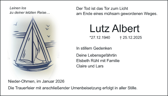 Traueranzeige von Lutz Albert von Giessener Allgemeine, Alsfelder Allgemeine