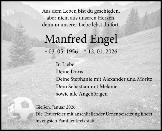 Traueranzeige von Manfred Engel von Giessener Allgemeine, Alsfelder Allgemeine