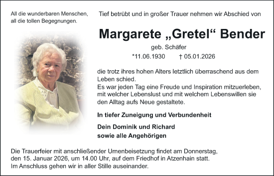 Traueranzeige von Margarete Bender von Mücker Stimme
