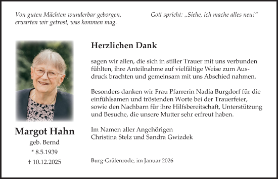 Traueranzeige von Margot Hahn von Bad Vilbel/Karben