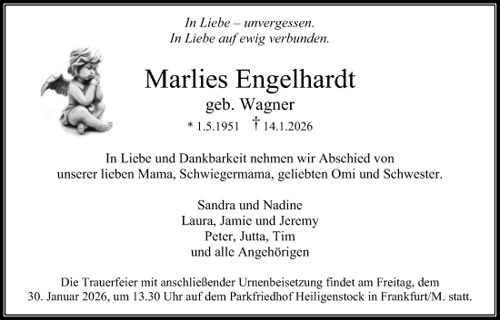 Traueranzeige von Marlies Engelhardt von Bad Vilbel/Karben