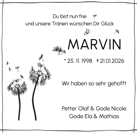 Traueranzeige von Marvin Uhl von Kreis-Anzeiger