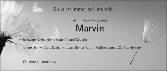 Traueranzeige von Marvin Uhl von Kreis-Anzeiger