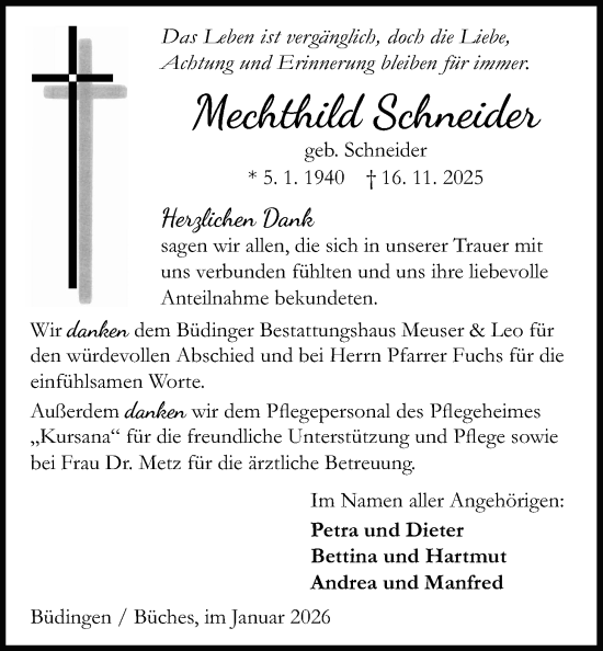 Traueranzeige von Mechthild Schneider von Kreis-Anzeiger