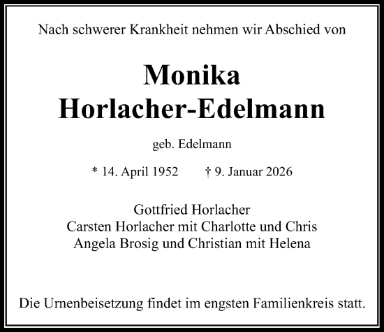 Traueranzeige von Monika Horlacher-Edelmann von Wetterauer Zeitung