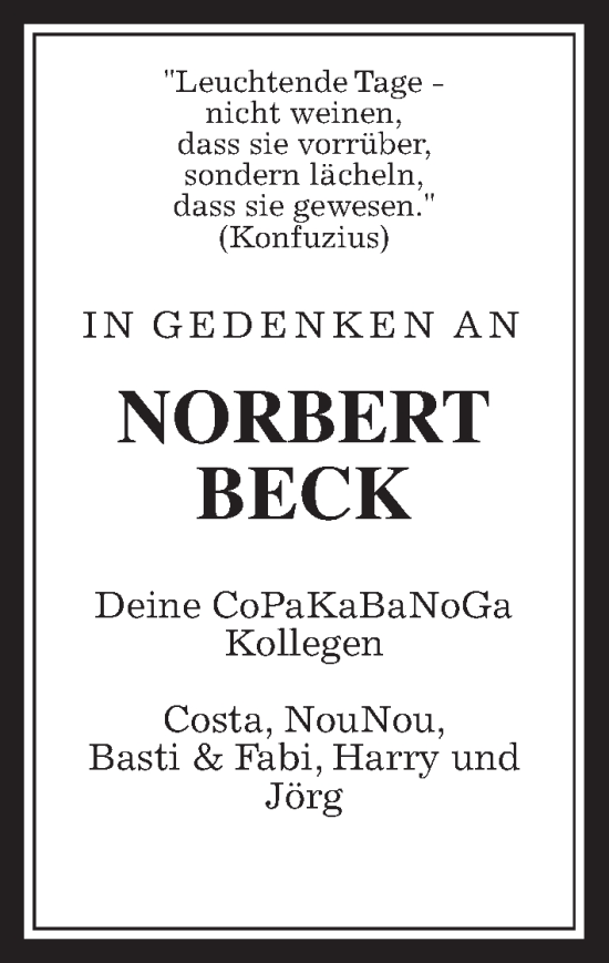 Traueranzeige von Norbert Beck von Wetterauer Zeitung