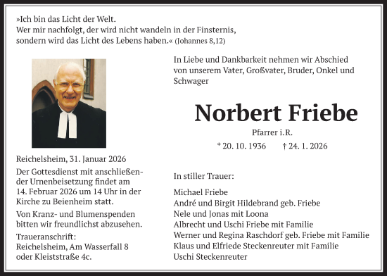Traueranzeige von Norbert Friebe von Wetterauer Zeitung