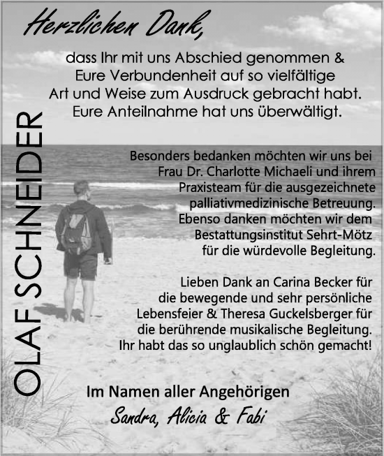 Traueranzeige von Olaf Schneider von Butzbacher Zeitung