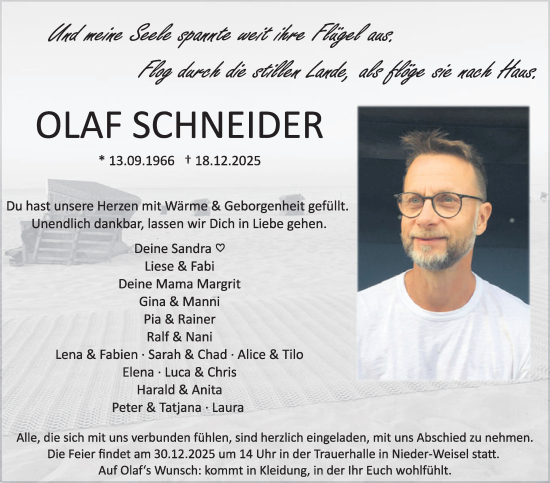 Traueranzeige von Olaf Schneider von Butzbacher Zeitung