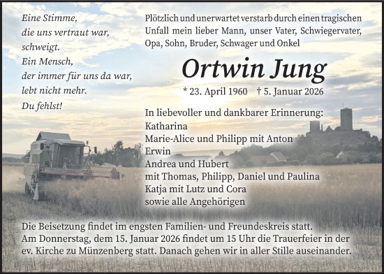 Traueranzeige von Ortwin Jung von Butzbacher Zeitung, Wetterauer Zeitung
