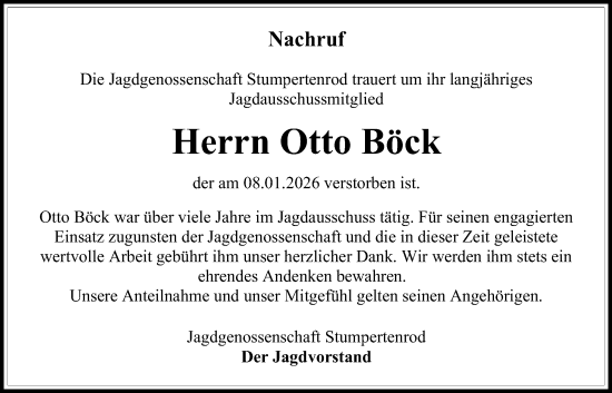 Traueranzeige von Otto Böck von Oberhessische Zeitung, Alsfelder Allgemeine