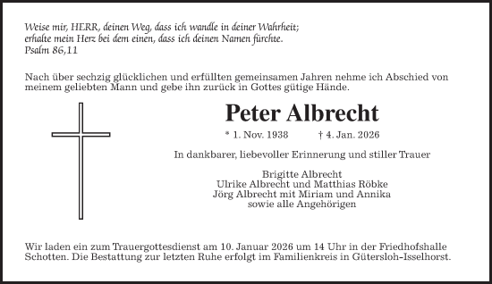 Traueranzeige von Peter Albrecht von Kreis-Anzeiger