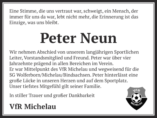 Traueranzeige von Peter Neun von Kreis-Anzeiger