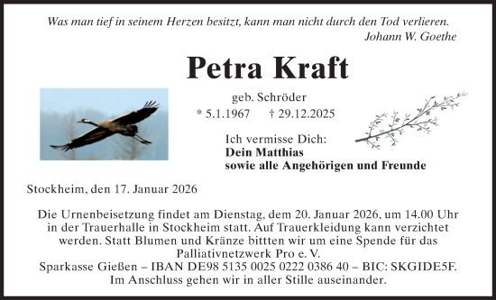 Traueranzeige von Petra Kraft von Kreis-Anzeiger