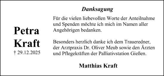 Traueranzeige von Petra Kraft von Kreis-Anzeiger