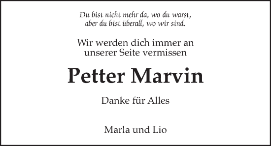 Traueranzeige von Petter Marvin von Kreis-Anzeiger