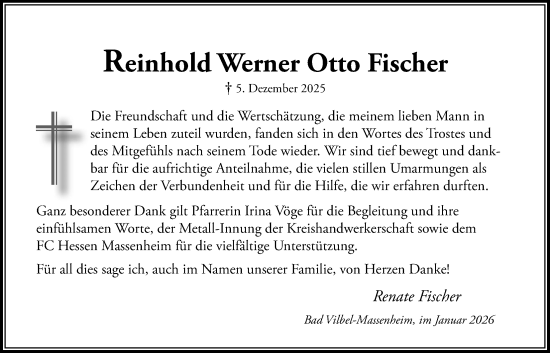 Traueranzeige von Reinhold Werner Otto Fischer von Bad Vilbel/Karben