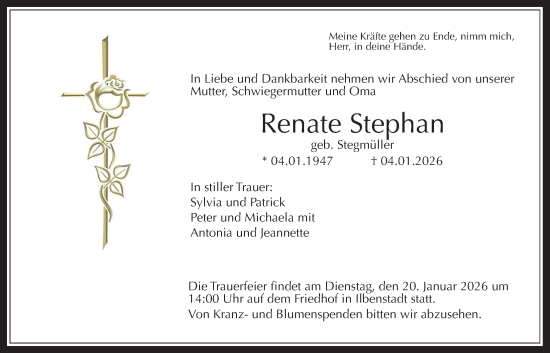 Traueranzeige von Renate Stephan von Wetterauer Zeitung