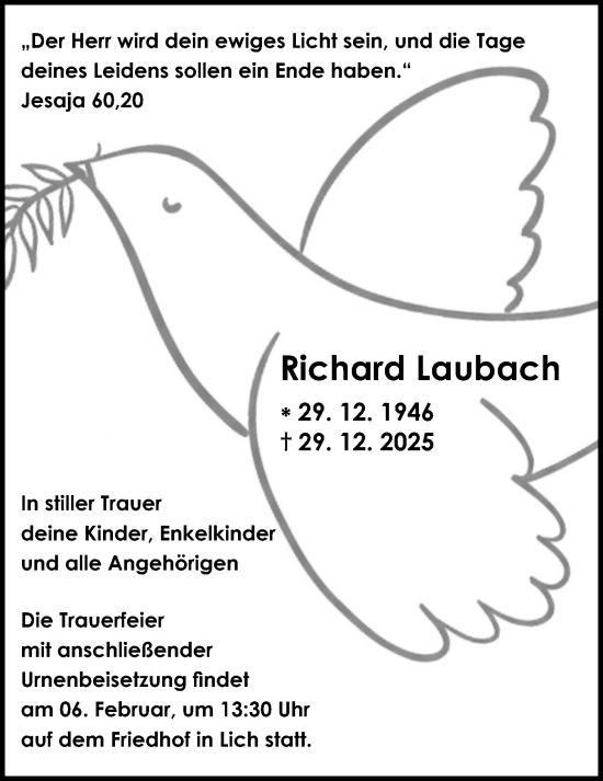 Traueranzeige von Richard Laubach von Licher Wochenblatt